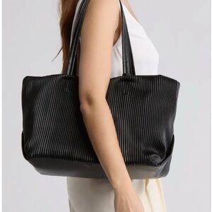 Steve Madden Black Tote Bag with Ribbed Texture -New